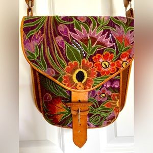 Cross Body Leather Embroidered Purse